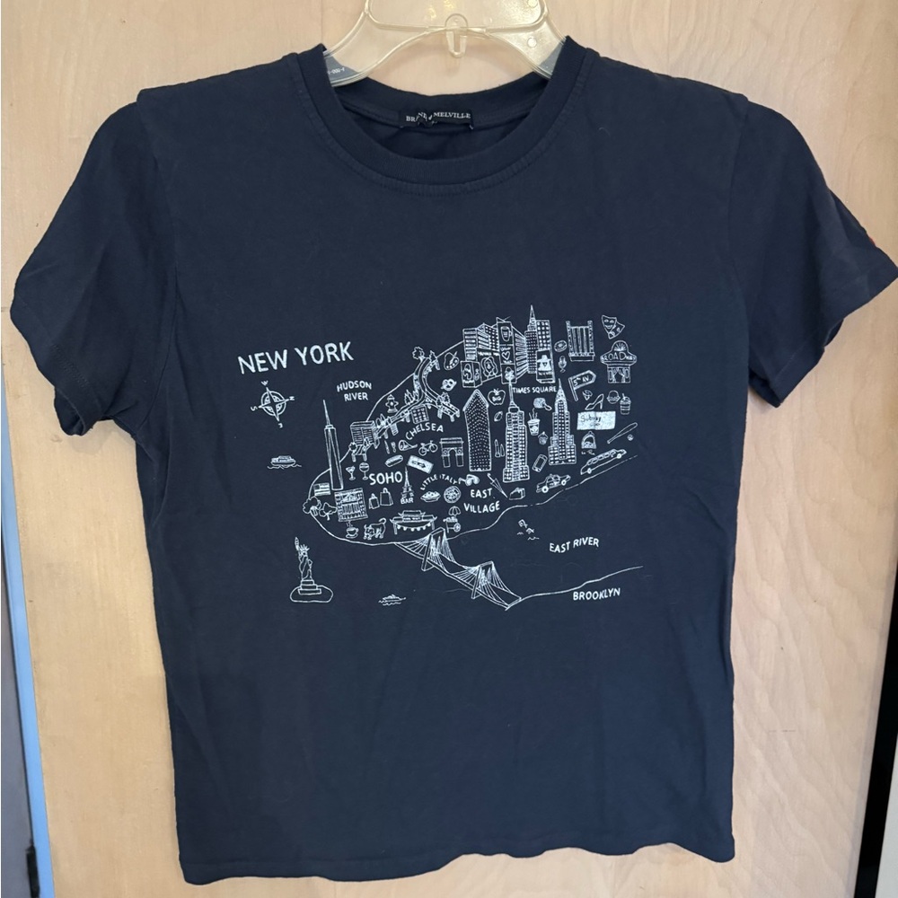 Brandy Melville Navy Blue Graphic Crop Top